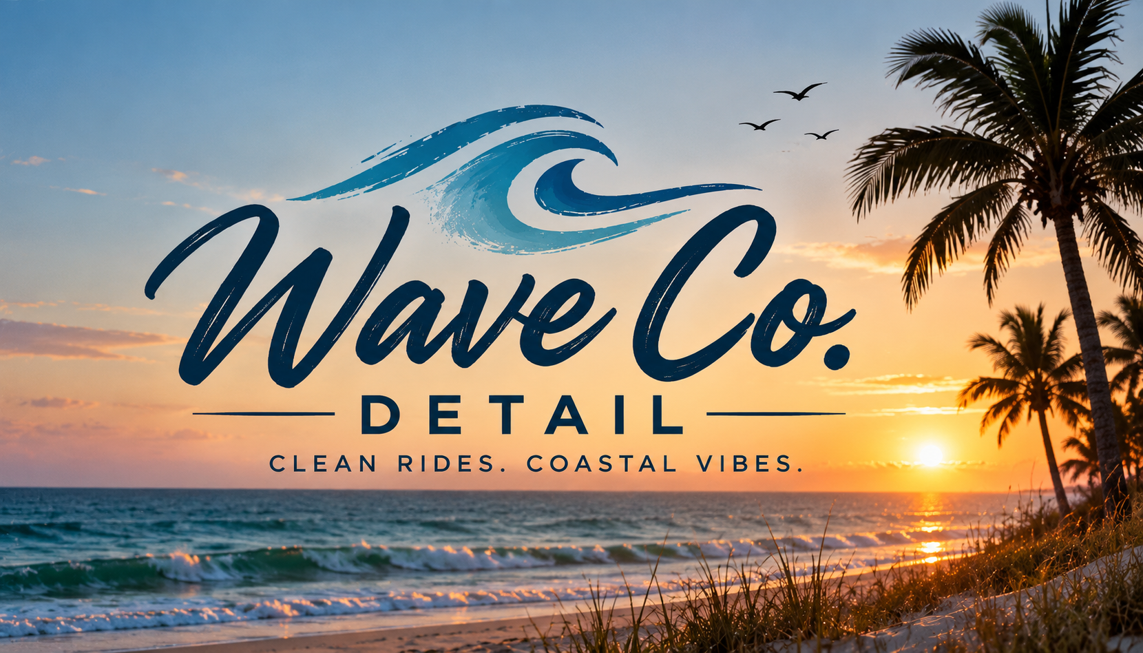 Wave Co Detail, Clean Rides. Coastal Vibes. against a Panama City Beach sunset